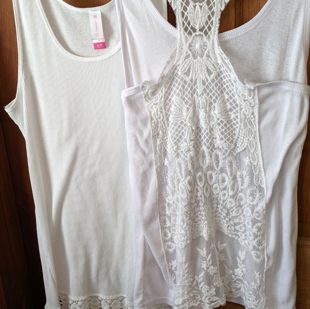 XL white tanks! beautiful peacock design